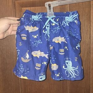 "Just One You" Carters - Blue Nautical Shark Print Swim Trunks - Boys 3T - NWOT